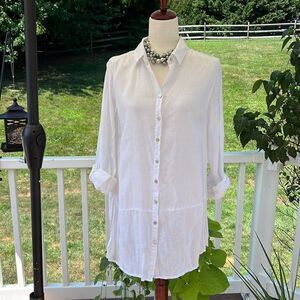 Tahari Women’s 100% linen white shirt or swim cover up NWOT